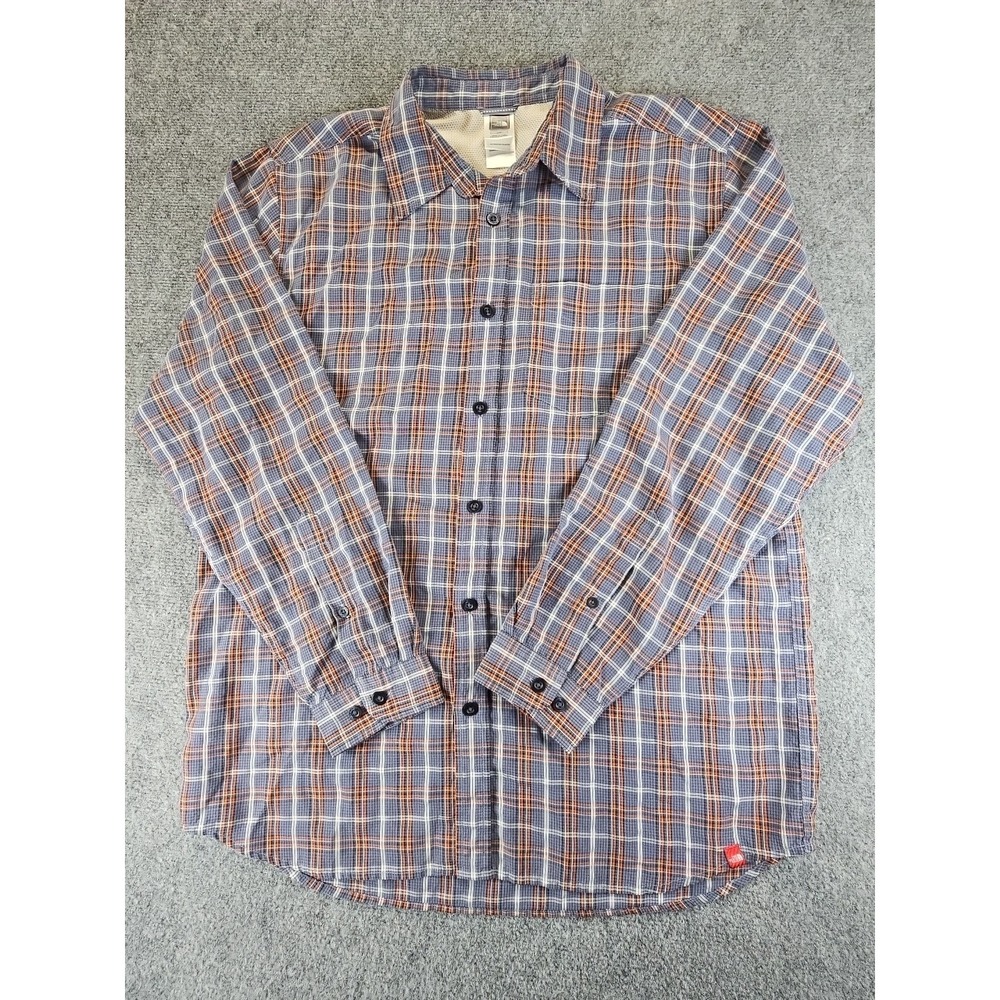 The North Face Long Sleeve Gray Orange Plaid Long Sleeve Shirt Sz L Perfect 1426